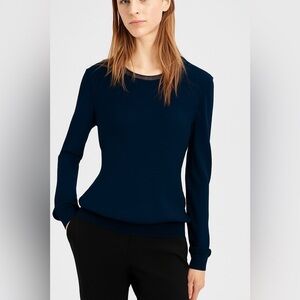 Theory 100% Silk Bias Crew Neck Women's Long Sleeve Tee, Navy Blue, Size P/XS